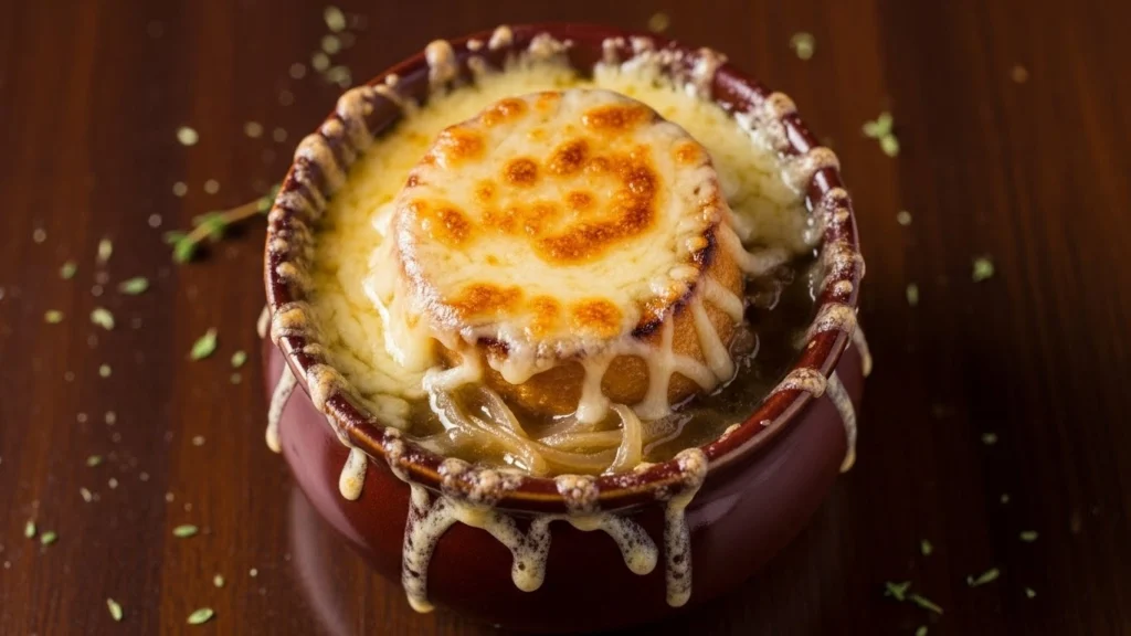 Classic French Onion Soup (Caramelized Onions, Gruyère & Toasted Baguette)