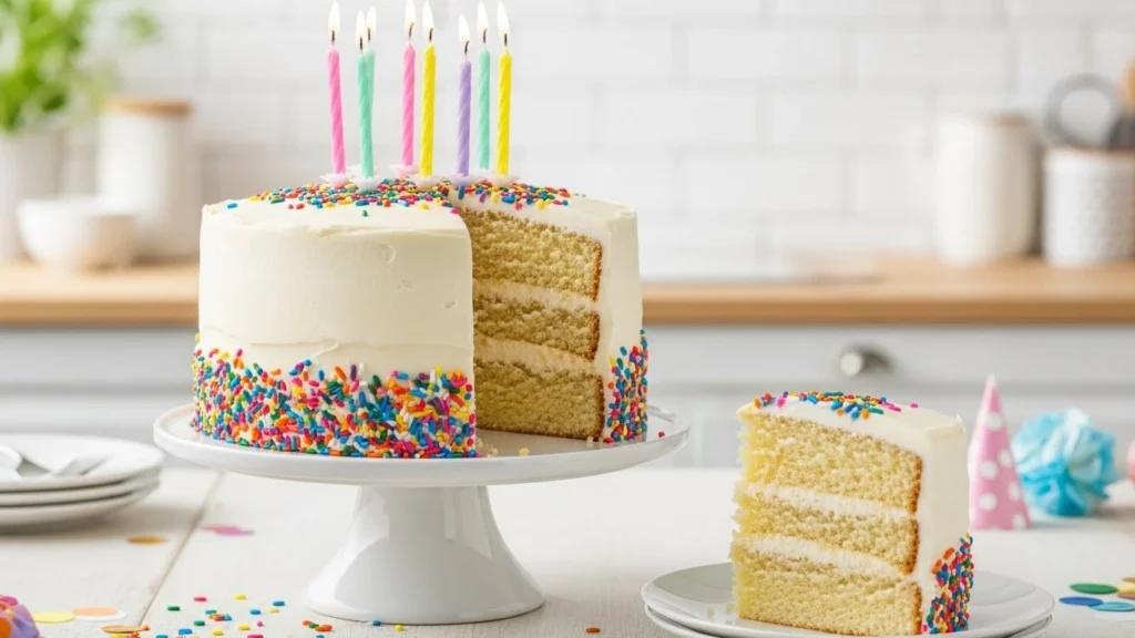 Classic Birthday Cake (Moist Vanilla Layer Cake with Buttercream & Sprinkles)