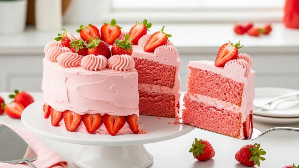 Fresh Strawberry Cake (Moist, Pink & Made with Real Berries)